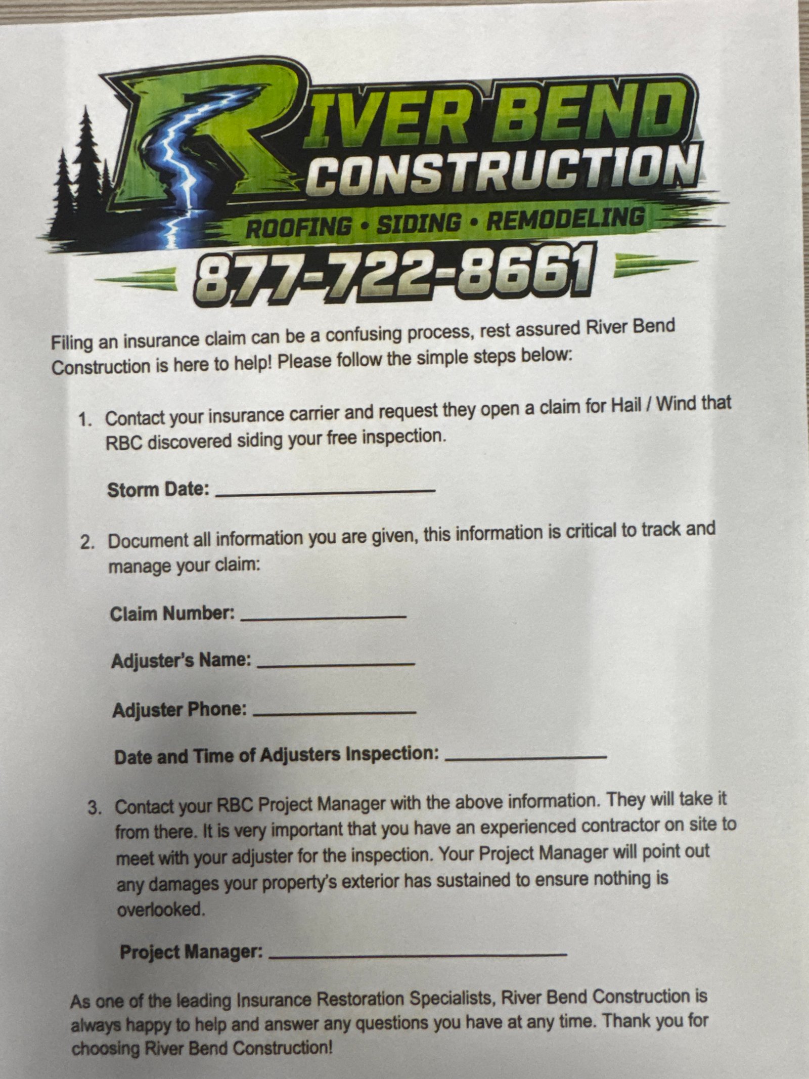 Original River Bend insurance process sheet